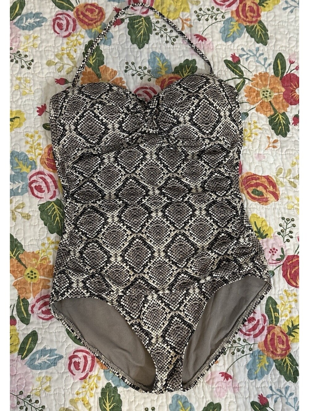 Tommy Bahama Desert Python Twist Front Bandeau Sexy One Piece Swimsuit Small EUC
